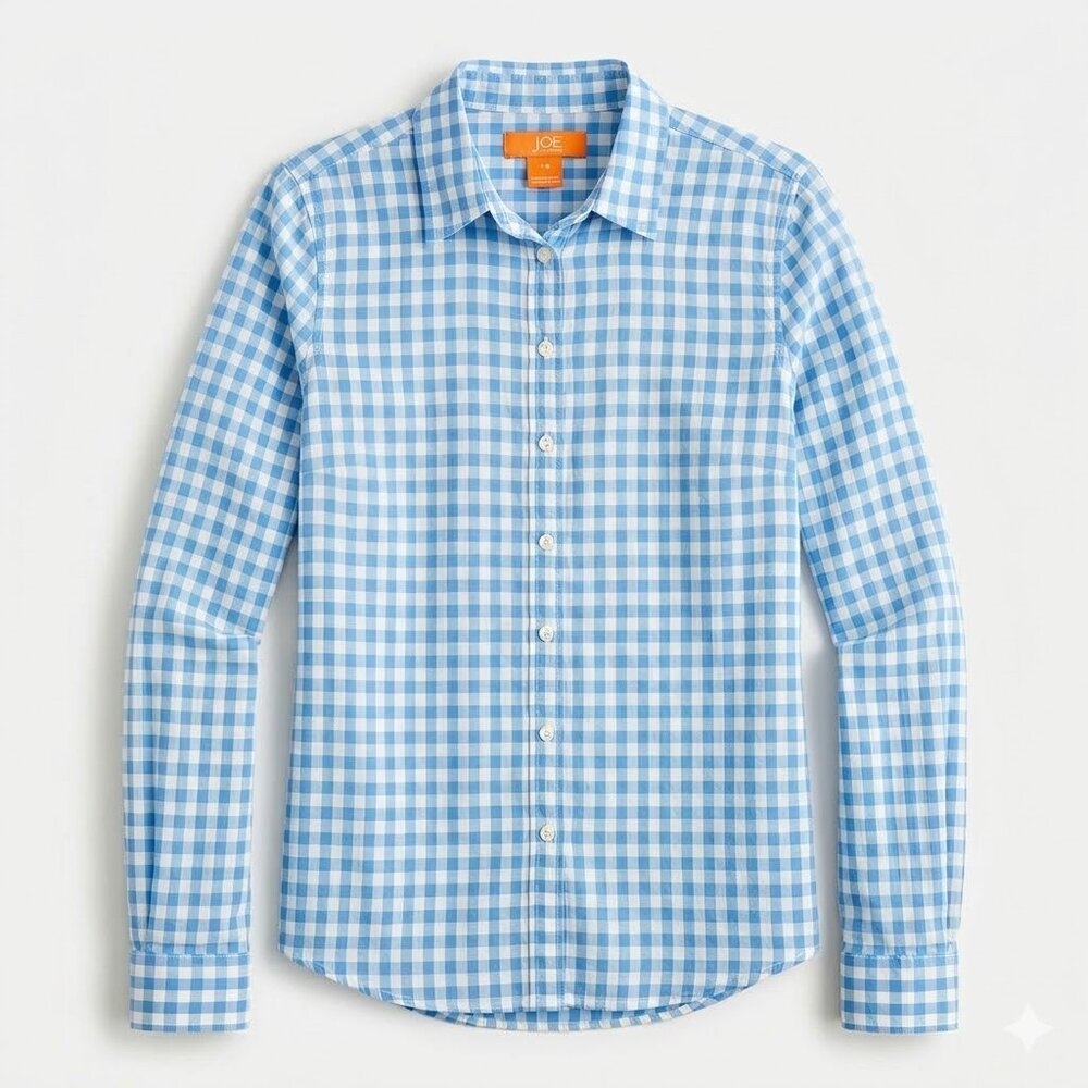 Joe Fresh Womens Small Blue Gingham Plaid Button Up Shirt Classic Preppy